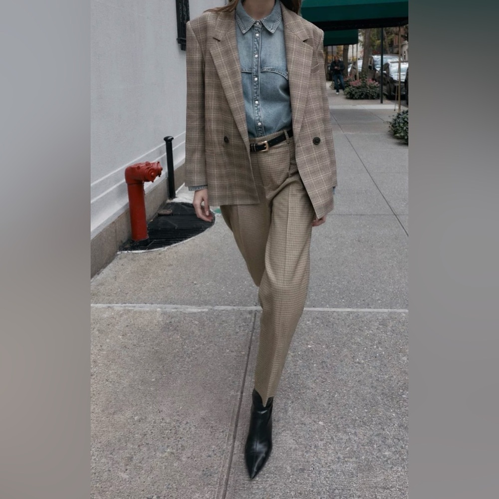 NWT Zara Houndstooth Belted Trousers
